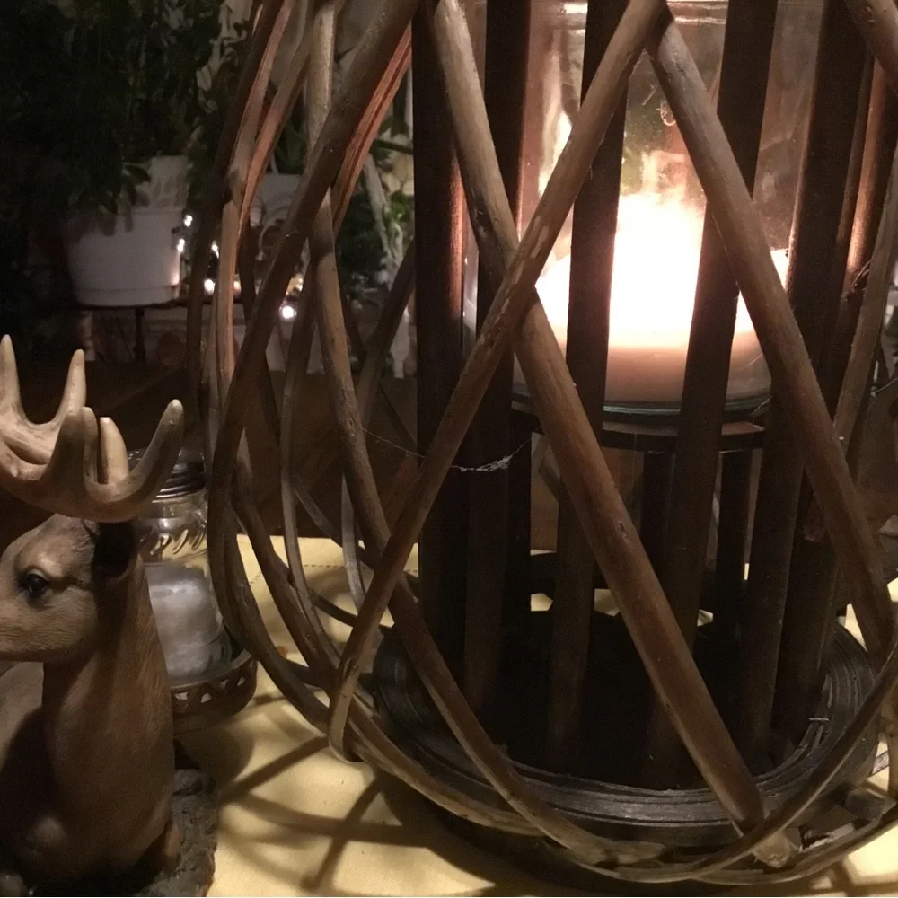 Handcrafted Woven Lantern Candle Holder - Brown